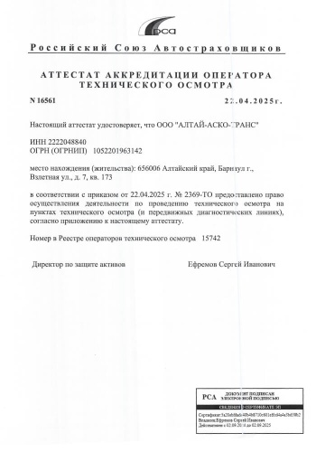 Аттестат аккредитации от 22.04.2025